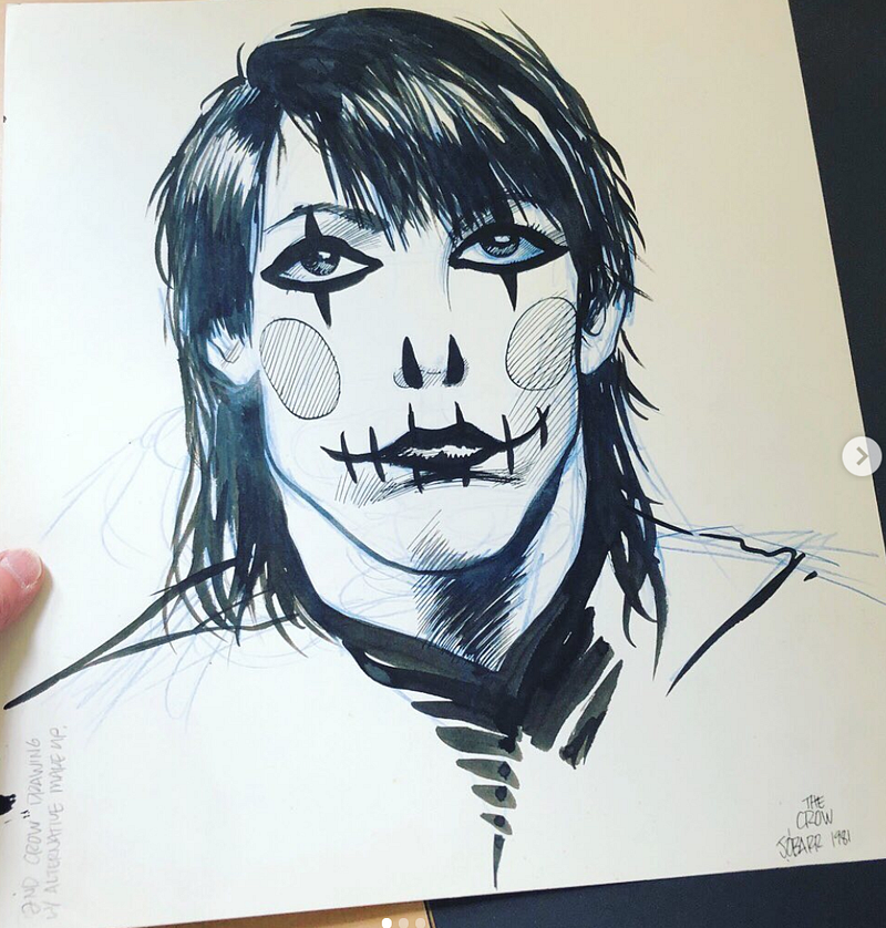 A very early drawing of The Crow by James O'Barr, one of the first with make-up instead of a mask.