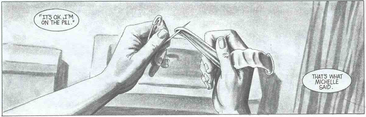 A man poking a hole in a condom with a safety pin