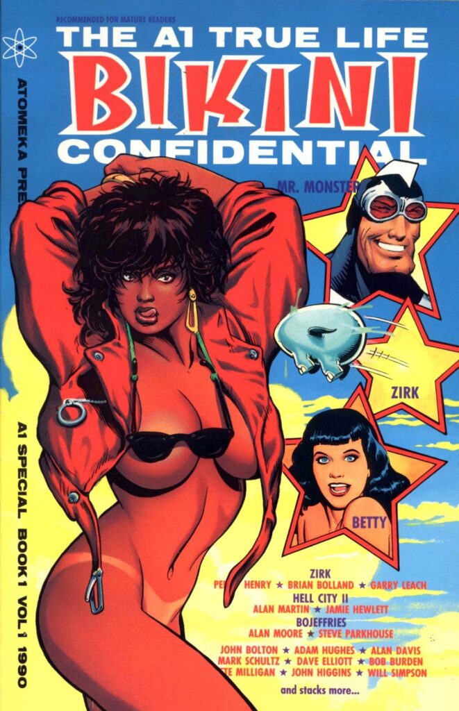 A naked red skinned woman posing nude on the cover of A1 Bikini Confidential