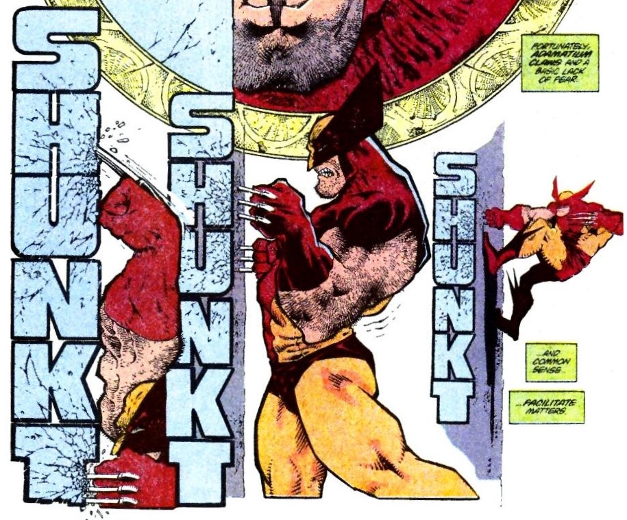 Wolverine climbing a wall with his claws, art by Sam Kieth
