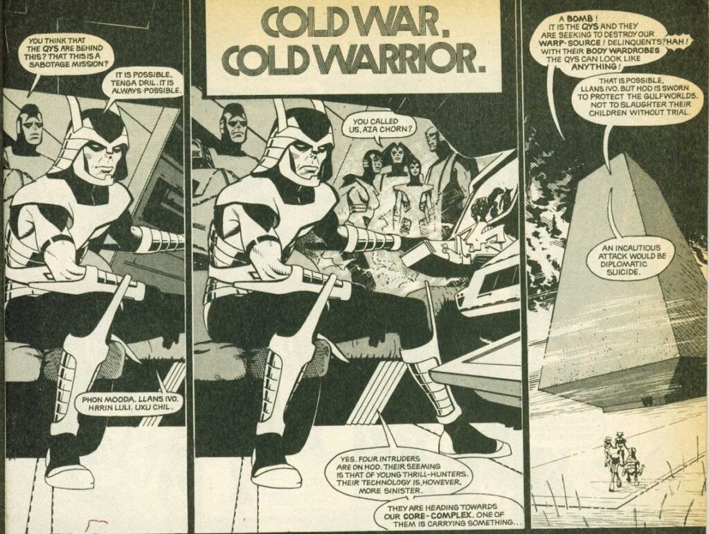 Three panels from the Warpsmiths story in Warrior issue 9