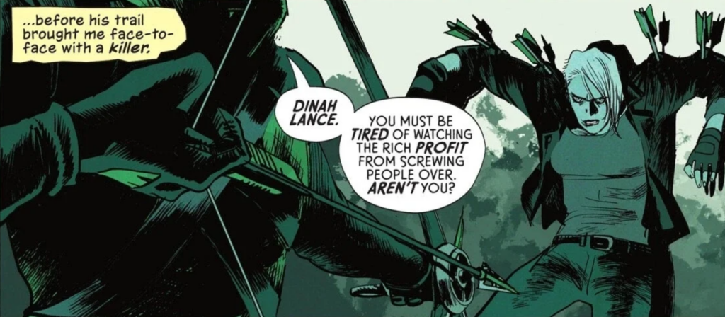 Absolute Green Arrow menacing Absolute Black Canary